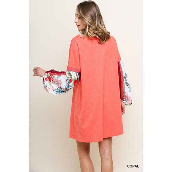 Umgee Dress Coral Knit Round Neck Tee Dress Medium - Picture 4 of 4